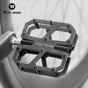 WEST BIKING Carbon fiber lightweight bicycle pedals, black and purple color, mountain road bicycle, 3-bearing anti-slip pedals