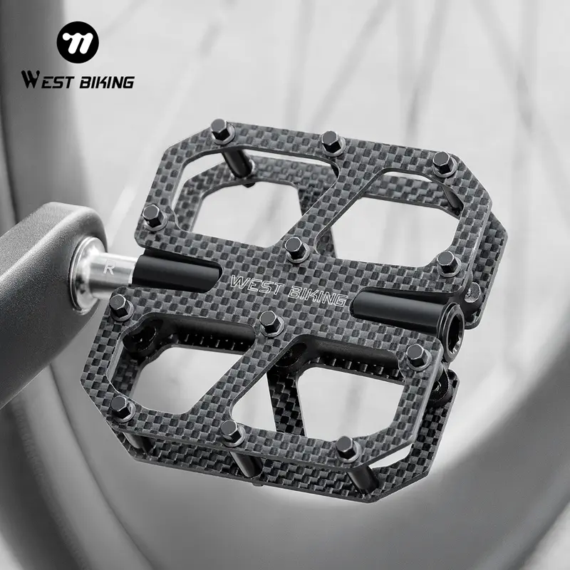 WEST BIKING Carbon fiber lightweight bicycle pedals, black and purple color, mountain road bicycle, 3-bearing anti-slip pedals