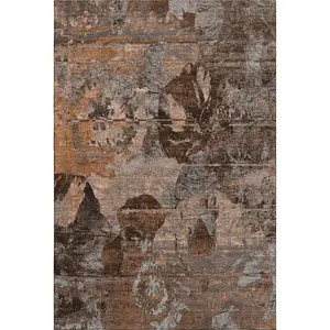 212 MAIN 3x5 ft. Terra Cotta & Gray Modern Abstract Home Decorative Rug - Flat Pile, Machine Made Rectangle, Stain Resistant, Washable, UV Protected Transitional Rug, Modern Abstract Rug