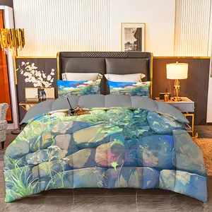 3pcs (1 comforter + 2 pillowcases) All-Season Bedding Set, Soft Microfiber, Hypoallergenic & Breathable, Wrinkle & Fade Resistant, Easy-Care, Queen/King/Full/Twin Size, Nature-Inspired Floral Landscape Print, Hotel-Quality for Bedroom, Guest Room, Ho