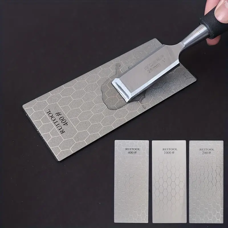 3pcs Diamond Sharpening Stone Set, Dry/wet Grinding, Coarse/fine Sand, Non-Slip Base, for Small Knives Scissors Outdoor Kitchen Tools, Kitchenware