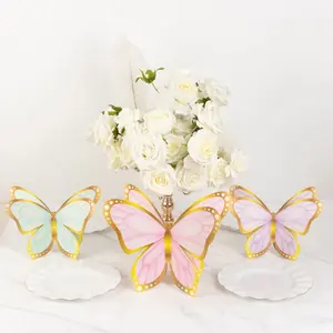 12 Pcs Cardstock Paper 3D Butterfly Table Centerpieces, Metallic Gold Foil Accents Pastel Color Party Decorations 10", 12"