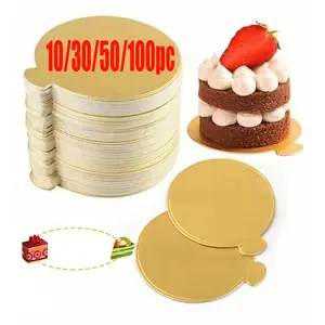 10/30/50/100pc round golden disposable mini cake base with easy-to-hold handle, suitable for weddings, birthday parties and various cakes, cupcakes, mousse displays - great value bulk packaging for bakasters and celebration events