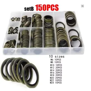 150pcs Nitrile Rubber Metal Bonding Sealing Gaskets Set, High Temperature Resistant, High Pressure Oil Tube Seal Pack, 18 Sizes