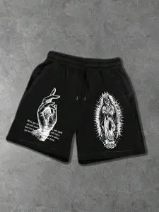 Men's Regular Fit Virgin Mary & Hand Print Boxer Briefs, Casual Comfy Breathable Shorts for Daily Wear, Men's Underwear for Summer, Casual Style Underwear, Street Style Underwear