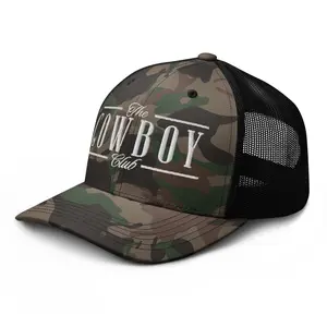 RIVEMUG NX The Cowboy Club Embroidered Curved Bill Camouflage Trucker Hat Low Crown Snapback Western Rodeo Country Cap