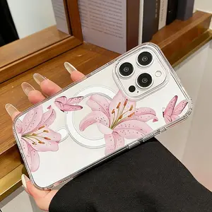 Customized TPU Magnetic Soft Smartphone Case for iPhone X/11/12/13/14 Plus/15/16 E/17 Pro Max, MagSafe Compatible, Photorealism Flower Lily Design, Magnetic Closure, Shockproof Lightweight Protector, Girly Chic Accessory