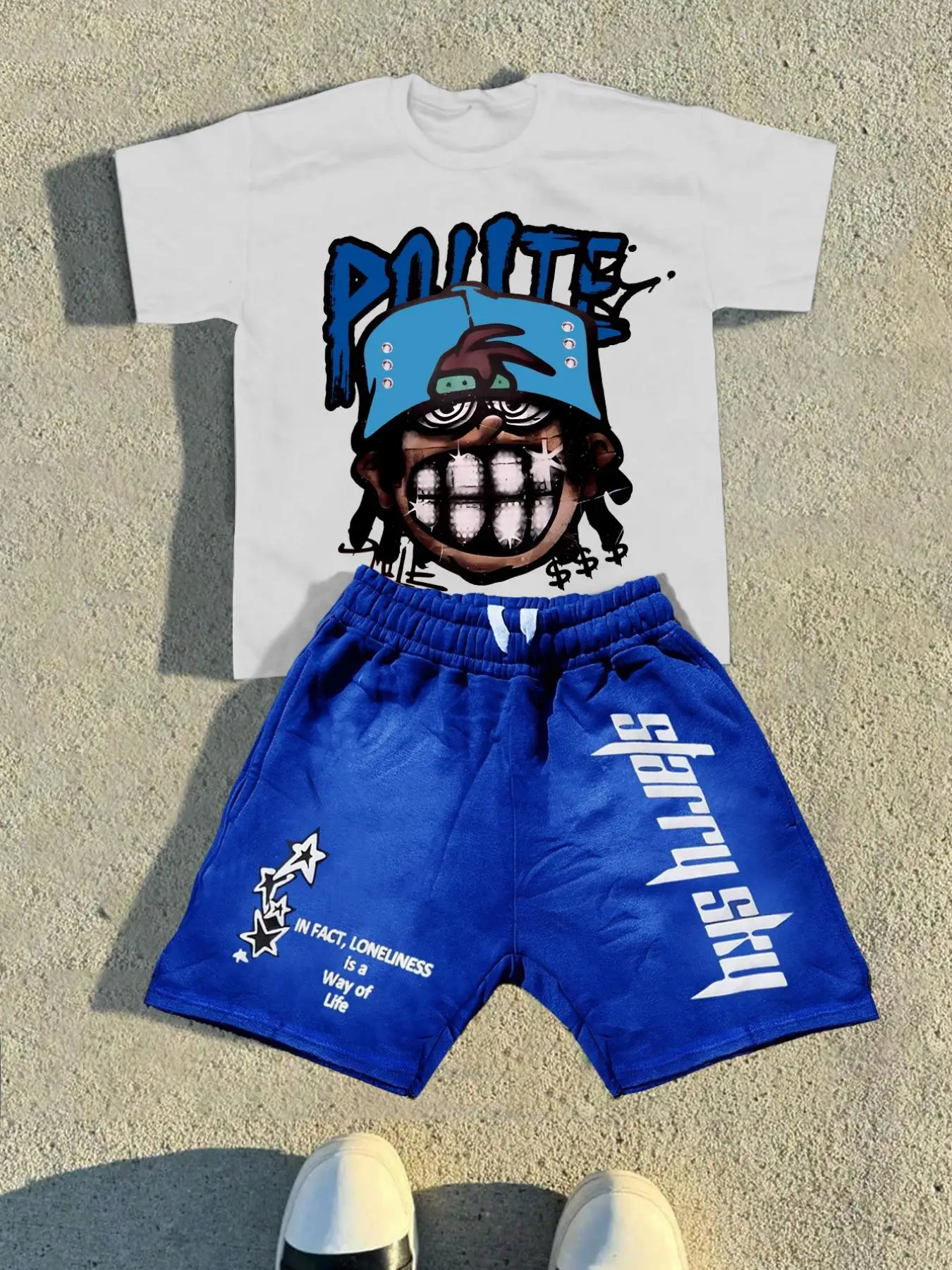 Men's Graphic Print Tee & Drawstring Waist Shorts Two-piece Set, Regular Fit Casual Fashion Short Sleeve T-shirt & Shorts, Men's Summer Clothes