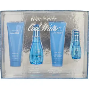 Cool Water Set-Edt Spray 1.7 Oz & Body Lotion 2.5 Oz & Shower Gel 2.5 Oz & Edt Spray 0.5 Oz Mini For Women