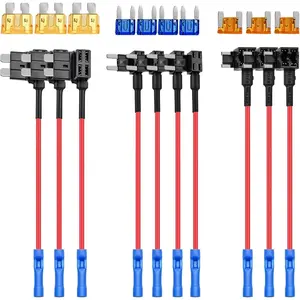 50040R 12V Car Add-a-Circuit Fuse Adapter with Standard and Mini TAP Profile TAP Blade Fuse For Cars,Trucks,Boats, 10 Pack Fuse Holder-3 types, 2 Years Warranty,Blue, Red, Black