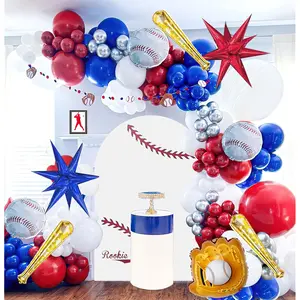 Baseball Balloon Garland Arch Kit 150Pcs Red Blue White Silver And Star Baseball Bat Glove Foil Balloons Fot Sport Theme Party Rookie Year 1St Birthday Decorations