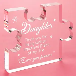 Daughter Gift from Mom Dad Acrylic Puzzle Plaque - Mothers Day Birthday Graduation Gifts for Daughter 3.35 x 2.76 Inch Desk Decorations - Anniversary Wedding Card Gifts for Daughter
