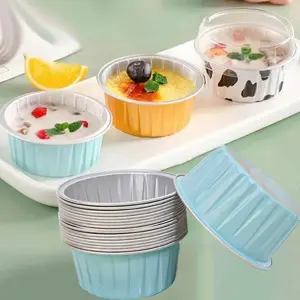 50-Pack Aluminum Foil Cake Cups with Lids, Round Cupcake Baking Cups, Disposable Baking Cups Ideal for Valentine's Day, Weddings, Christmas and Birthday Party Decorations Festive Touch