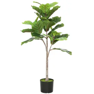 HOMCOM 43" Artificial Fiddle Leaf Fig Tree with 28 PEVA Leaves and Pot, Fake Plant with Flocked Soil for Home Office Living Room Decor