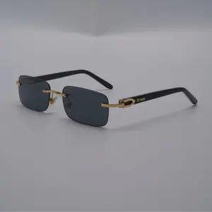Trimm Life The Noirs Unisex Rimless Rectangular Sunglasses with Acetate Gold Accents for Sunny Days