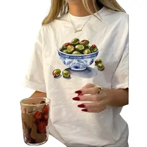 round Neck Retro Casual Printed T-shirt Top Women's Clothing