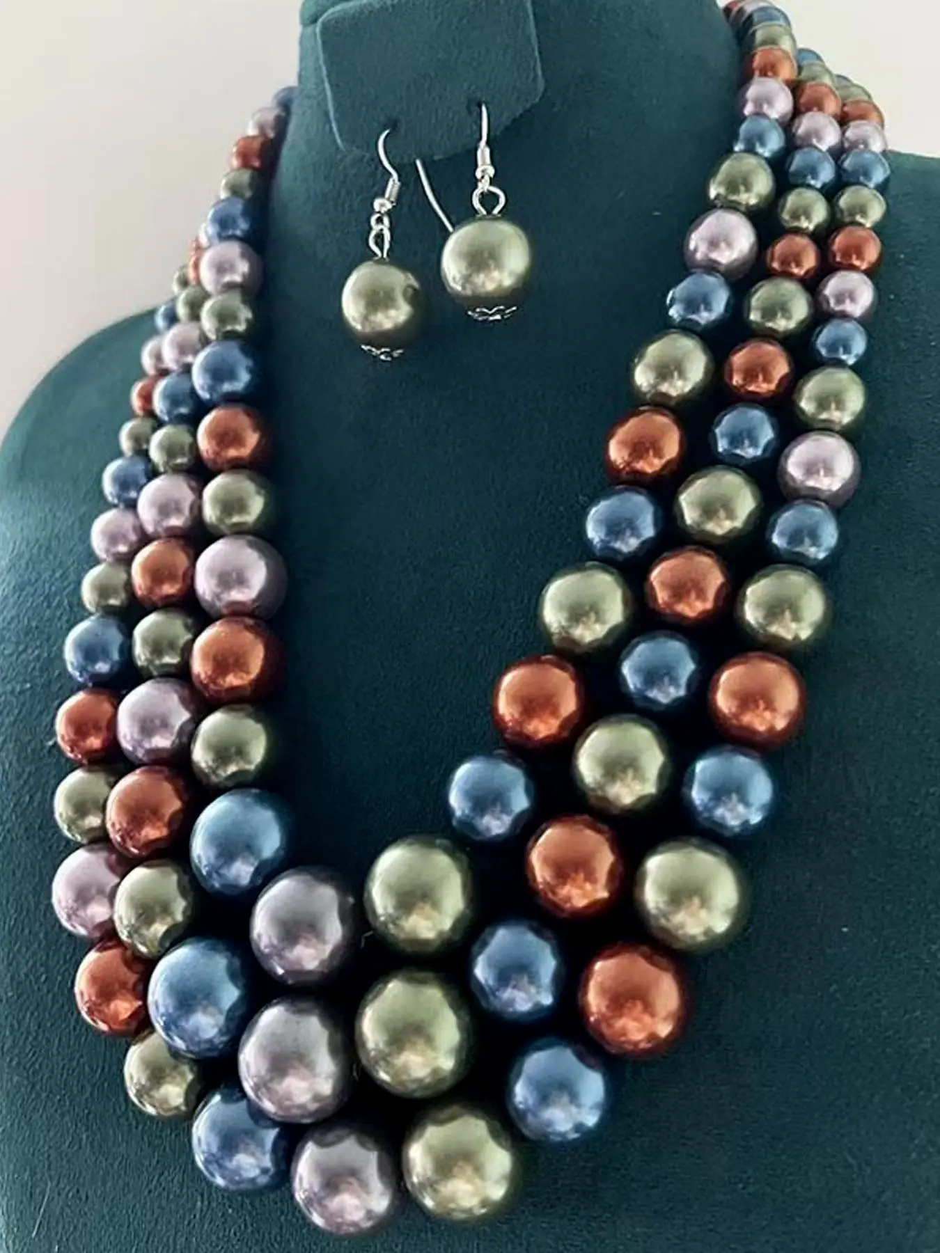 Three-Layer Faux Pearl Handmade Beaded Necklace Earrings Set, Fashion Jewelry for Women, Elegant Accessory for Daily Wear, Fashionable Jewelry Set, Necklaces Earrings Set