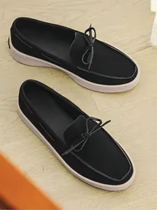 Men's Gray-Brown Platform Loafer Moccasins: Suede Upper + Height-Increasing Anti-Slip, Daily Commute Casual Walking Shoes