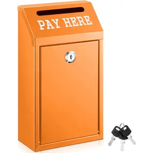 Safe  Box  Collection Metal Donation Box with Lock Wall Mount Pre Drilled Mailbox Delivery Ballot for Home Office Outdoor Self Serve Stand(Orange,10.2 x 5.7 x 2.8 Inch)