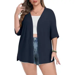 Womens Plus Size Cardigan Short Sleeve Lightweight Loose Cover Ups Open Front Sweaters Summer Cardigan