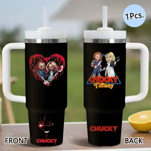 PIKPAKA Chucky and Tiff Vacuum Flasks 40oz Stainless Steel Tumbler with Handle & Straw, Vacuum Insulated Travel Mug Keeps Drinks Cold Up to 12 Hours, Leak-Resistant Cup for Iced Coffee, Water, Office, Gym or Travel Drinkware