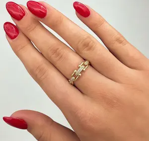 Adjustable CZ Chain Link Engagement Ring – 18K Gold Plated Statement Ring | Cubic Zirconia, Dainty & Stackable