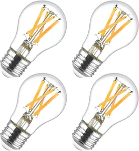A15 Edison LED Bulb, 60W Equivalent, 8.5W, Dimmable, Enclosed Fixture Rated, 750 Lumens, CRI 90, E26, Clear Glass, Wet Rated, Title 20, UL Listed (2700K (Warm White), 4 Count (Pack of 1))
