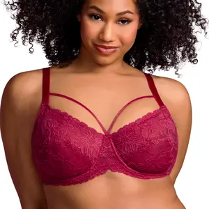 Pretty In Petals Red Unlined Strappy Lace Bra Pretty In Petals Red Unlined Strappy Lace Bra
