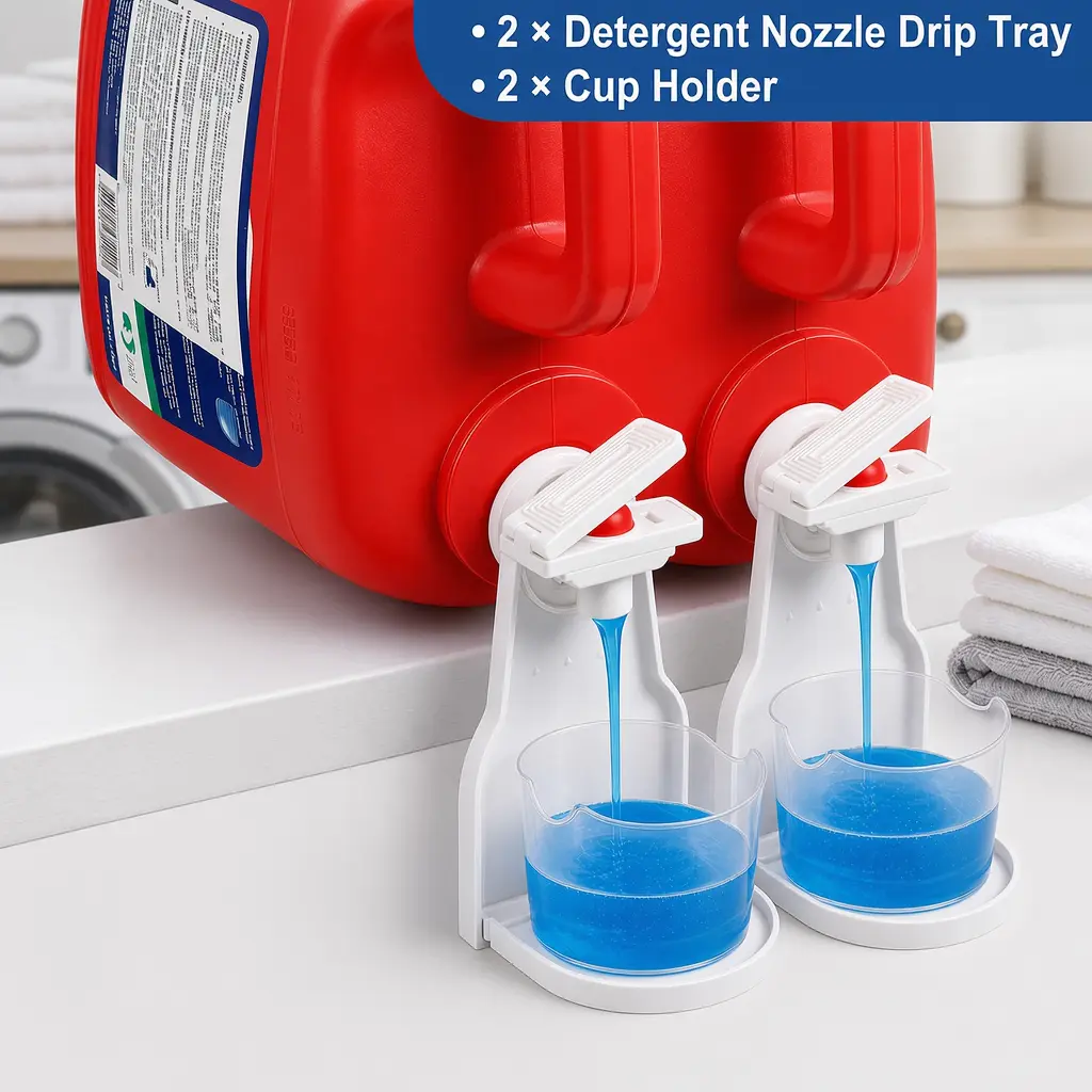 Laundry Detergent Dispenser Nozzle Holder - Leak-Proof, No-Drip, Tool-Free, Mess-Free, Built-In Drip Tray, Easy Switch, Durable Compact Stand, Space-Saving Daily Home Bathroom Organizer with Fast Local U.S. Shipping, Detergent Nozzle Drip Tray