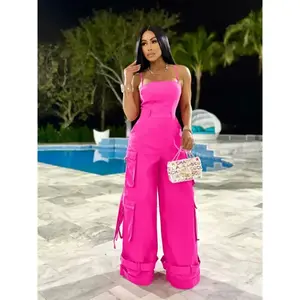 two-piece set woman Multi Pockets Wide Leg Cargo Jumpsuit Sexy Women Spaghetti Strap Elegant Streetwear Casual Overalls Romper