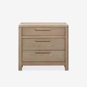 Natural Oak 3-Drawer Nightstand | Modern Rounded Corner Bedside Table