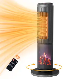 25" Tower Space Heater with 3D Flame, 1500W Portable Electric Heater with Thermostat, 60 °   Oscillation, Timer, Remote Control, for Indoor Bedroom Office Home, Black