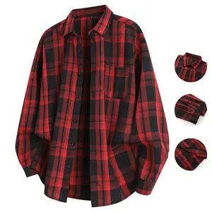 Relaxed Fit Button Front Plaid Shirt with Long Sleeve and Functional Chest Pocket