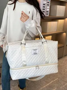 Unisex Sporty Quilted Design Solid Color Travel Bag, Casual Large Capacity Crossbody Bag, Trendy Carry on Weekender Bag for Travel & Gym & Outing Use