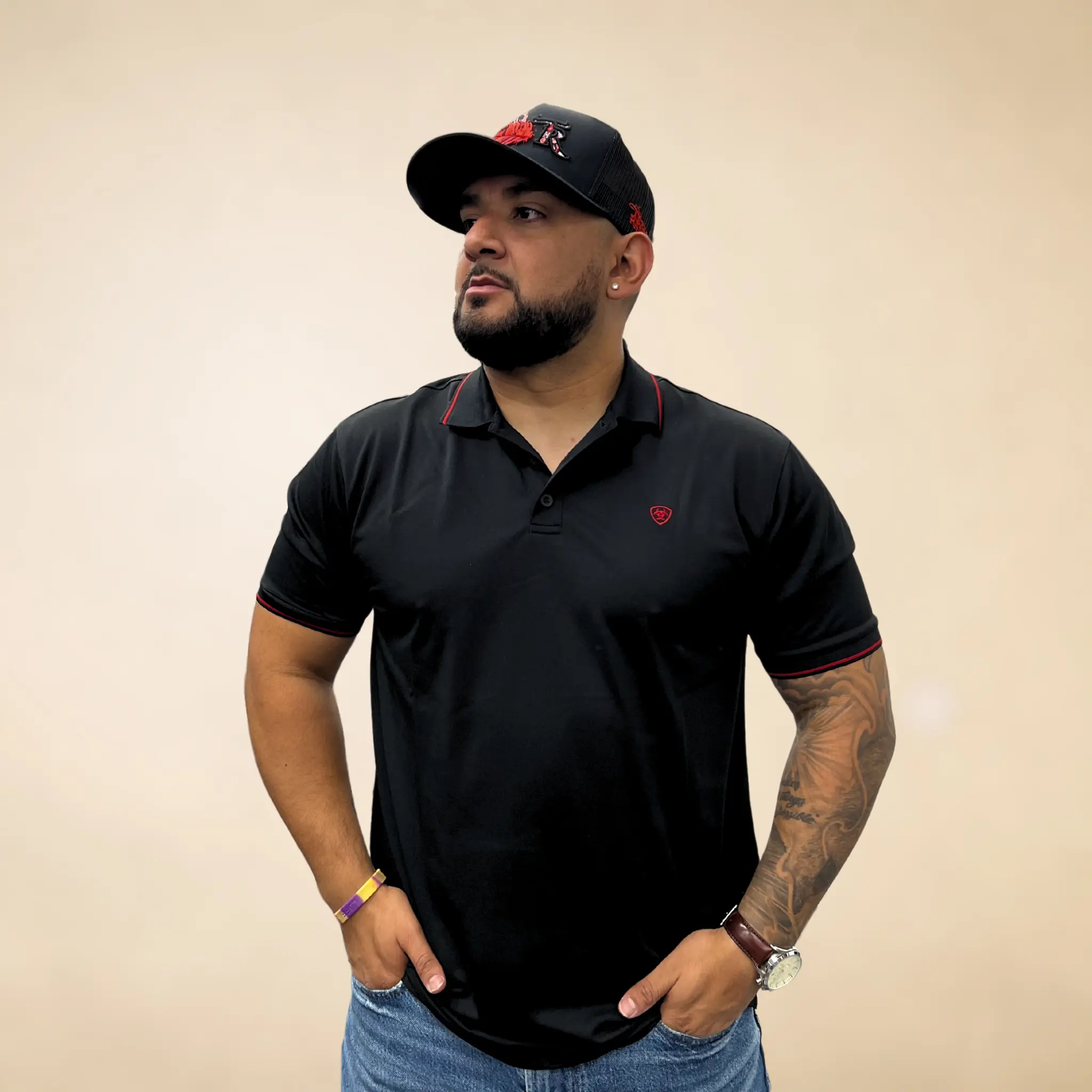 Ariat TEK Logo SMU Polo - Black/Red