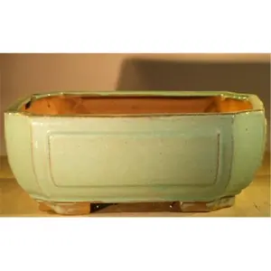 Bonsai Boy  10 x 8 x 4 in. Ceramic Bonsai Pot - Professional Series, Light Blue & Green - Rectangle