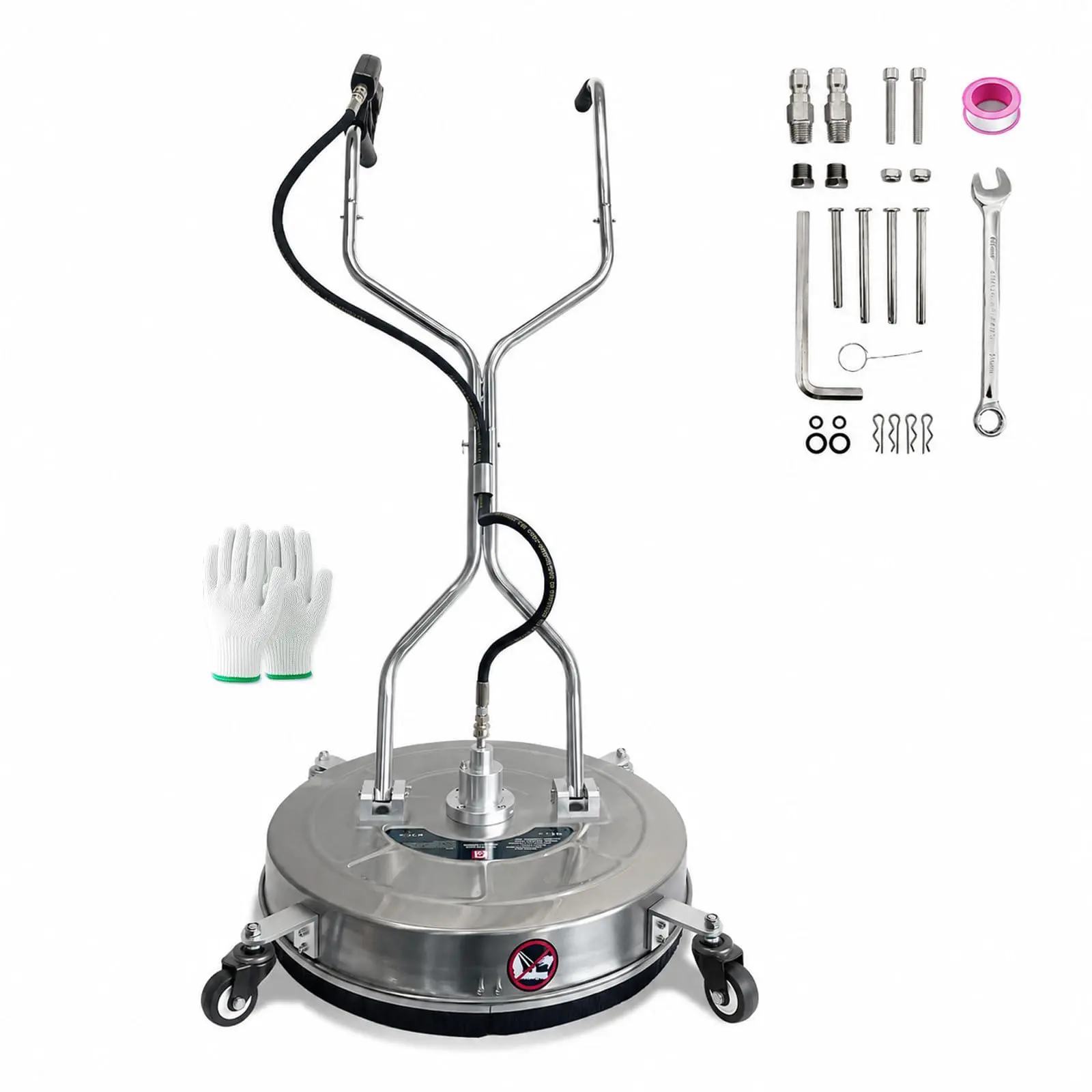20 in Pressure Washer Surface Cleaner with 4 Wheels, 4600PSI Surface Cleaner Attachment, Stainless Steel Dual Handle Surface Cleaner for Concrete Driveway Sidewalk Deck Patio, Silver