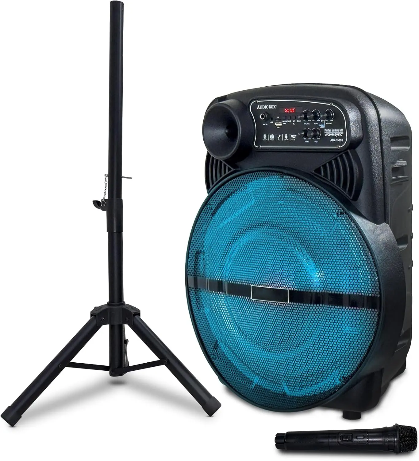 Dazone 15in Multifunctional Portable Wireless Stereo Bluetooth Speaker - Karaoke Audio System with LED Lights, Stand, Wireless Mic, Rechargeable Battery, Remote Control