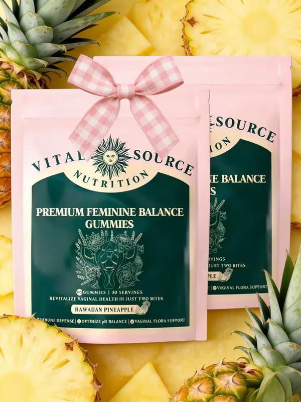 ViXi Feminine Balance Gummies Vital Source Nutrition Hawaiian Pineapple Flavor 30 Servings Gummy Supplement