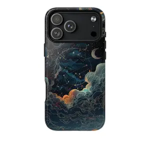 Swirling starry clouds art deco celestial phone case for iPhone 17 16 15 14 13 12 11 Pro Max