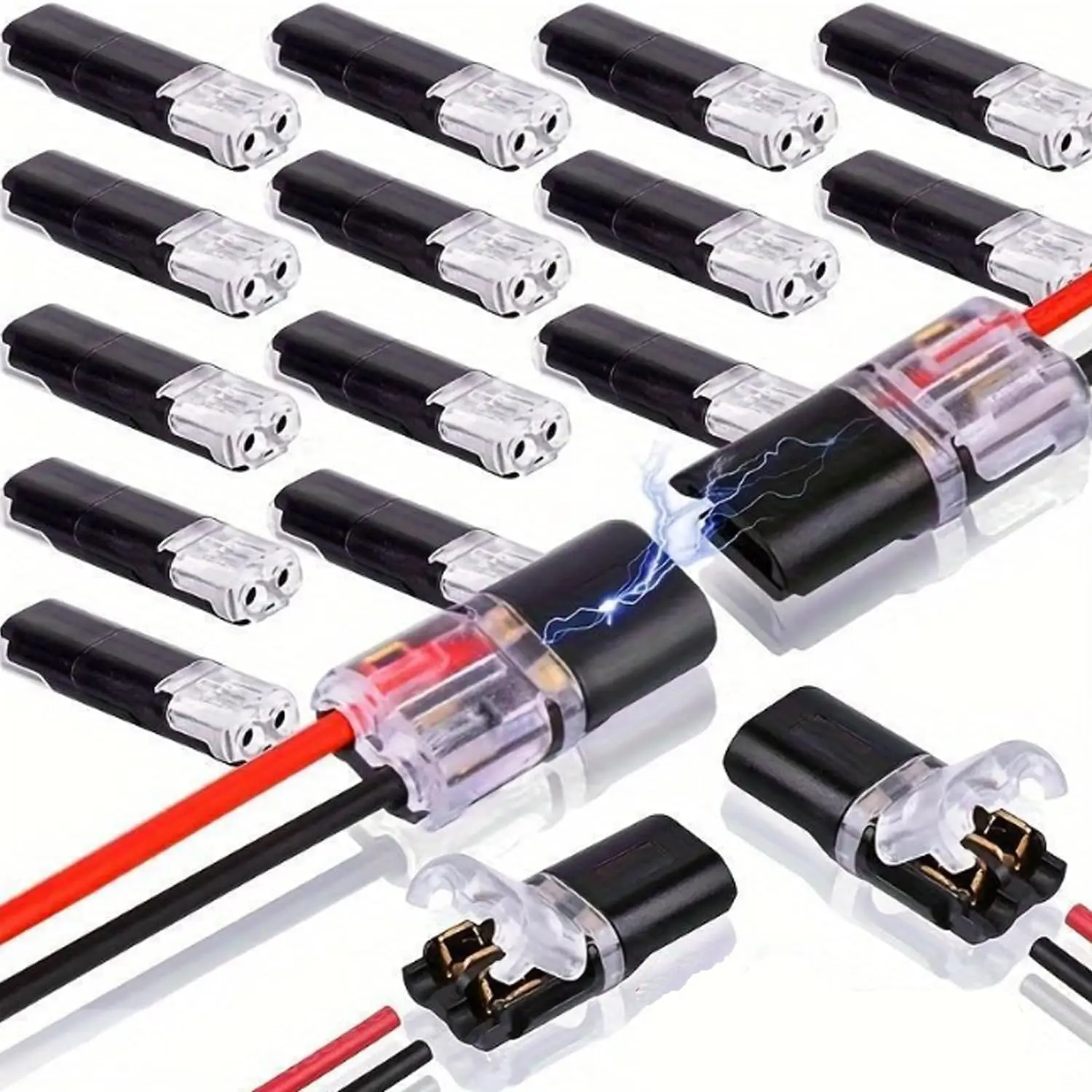 50pcs Double Wire Plug in Connector with Locking Buckle, Quick-Clip Fasteners Multi-Purpose Snap-On Blocks for Strip Lights DIY Crafting, Low-Voltage Decor & Model Kits 2 Pin