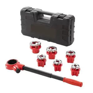 Ratchet Pipe Threader Kit, 1/4" NPT - 1-1/4" NPT Manual Ratcheting Pipe Threader, Portable Pipe Threading Tool Set with 6PCS NPT Dies, Storage Case for Galvanized Aluminum Iron Copper Pipes