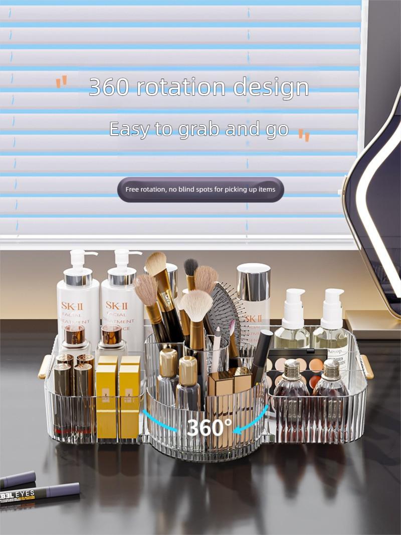 360° Rotating Makeup Organizer, Fits Tall Bottles Skincare Display Case for Vanity, Luxury Cosmetic Storage Box for Brushes & Perfumes
