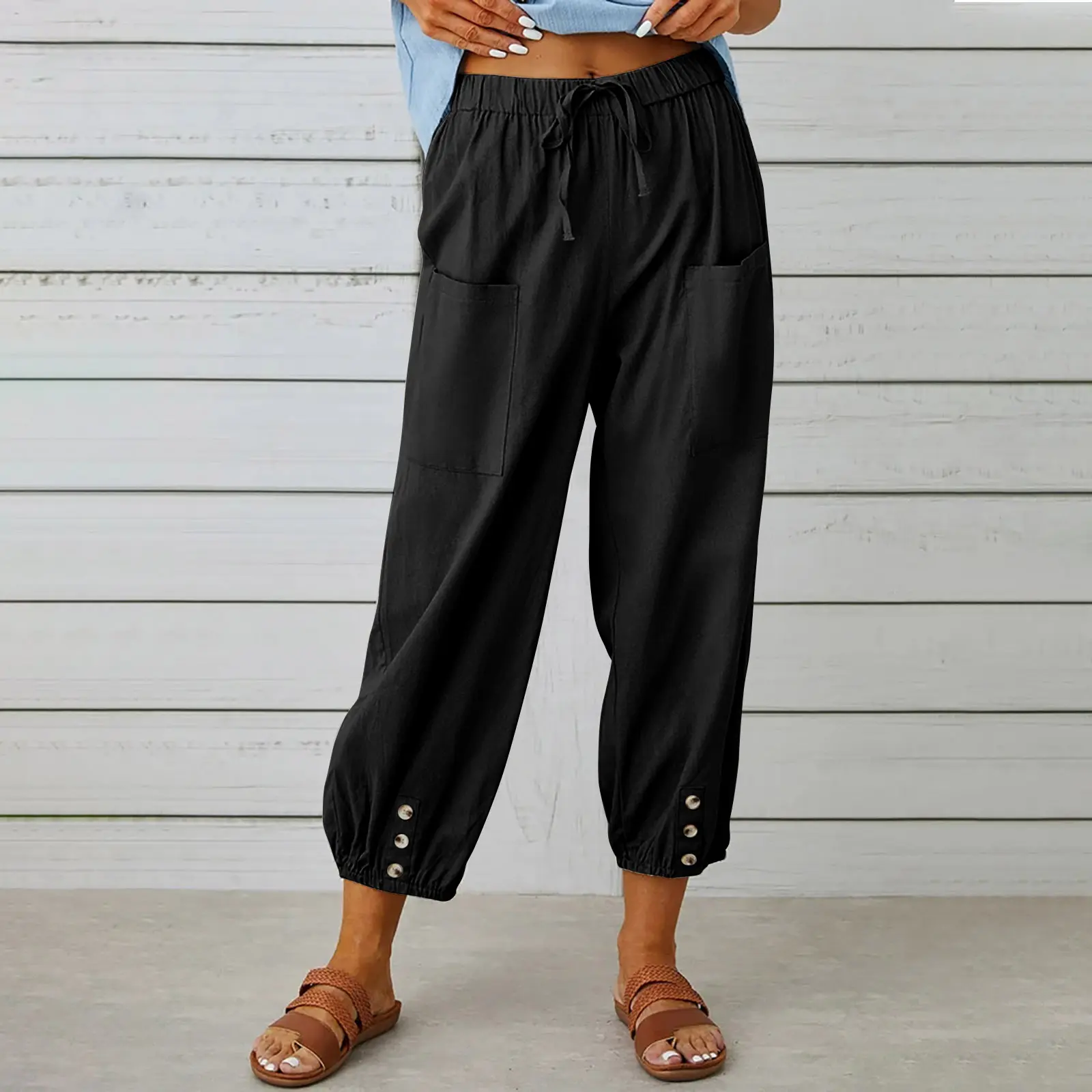 Womens Casual Capri Pants Elastic Waist Baggy Womenswear Bottom sual pants  for women business casual dress