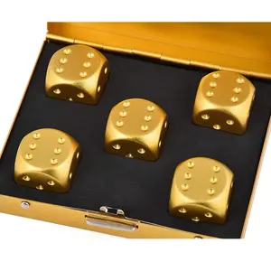5pcs Premium Golden Aluminum Alloy Dice Set with Storage Box - Perfect for Party Games, Accurate & Easy to Read, Ideal for Board and Card Games, Dice for Games, Party Game Essentials, Sleek Metallic Finish, Durable Game Pieces