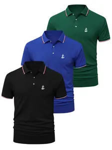 Men's Anchor Print Polo Shirt, Regular Fit Casual Short Sleeve Top for Summer, Men's Clothes for Daily Wear, Tropical