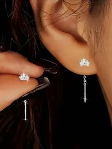 999 Pair of Women's Fashion Earrings, Stud Earring Jewelry, Studs Earrings, Light Luxury Crown Tassel Ear Wire Elegant Style, Versatile Earrings, Suitable for Daily Wear, Travel, Vacation and Party Gifts