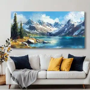 1 Piece Alpine Blue Lake Canvas Wall Art - Modern Abstract Landscape Painting, Vibrant Mountain Lake Scene, High Quality Wraparound Canvas Print for Living Room, Bedroom, Office, Kitchen and Bathroom Decor, Lake House Decor
