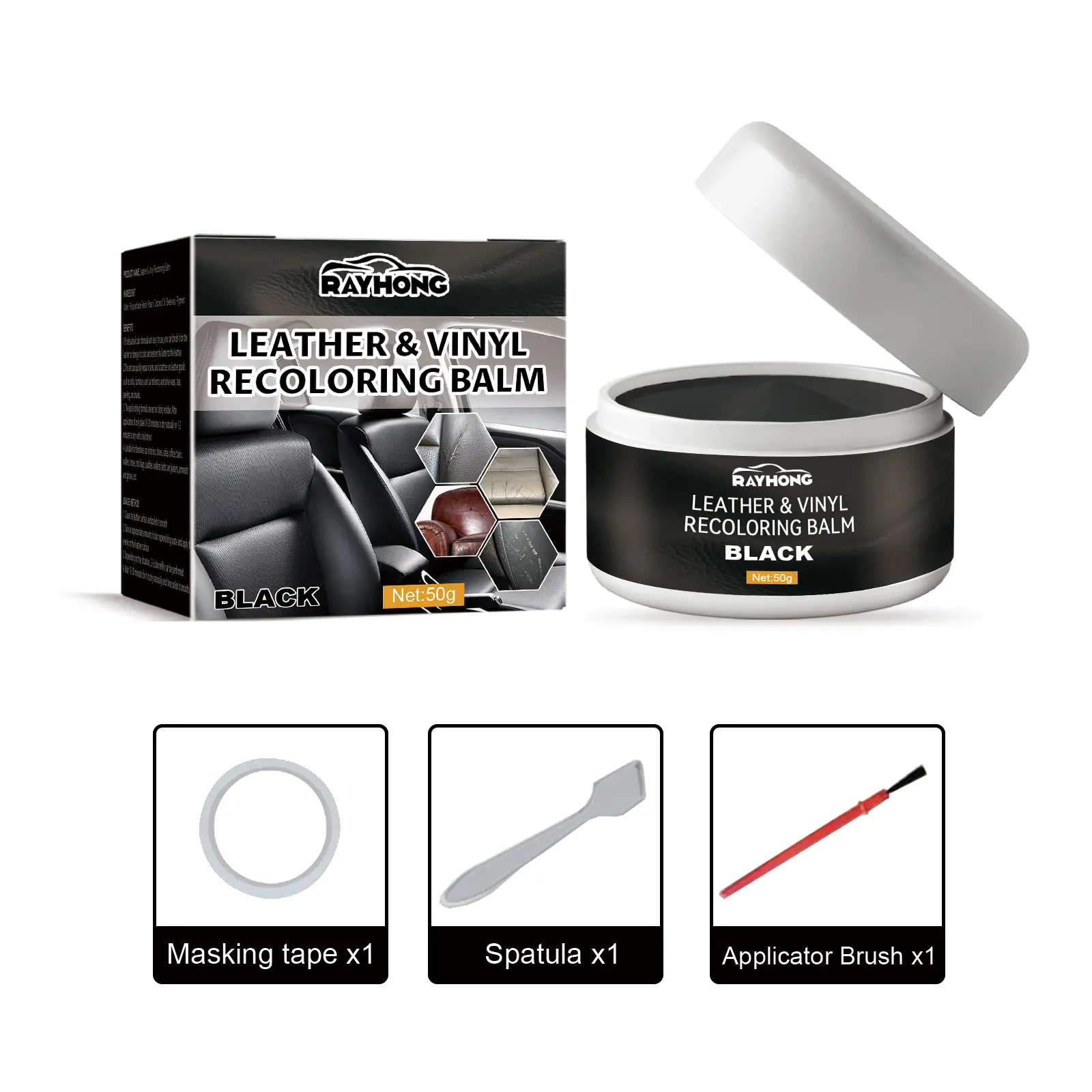 Rayhong Leather & Vinyl Recoloring Balm - Professional Repair Cream for Car Seats, Sofas, Jackets, Shoes, Bags - Restores Color & Shine - Polyurethane Resin & Rosin Formula