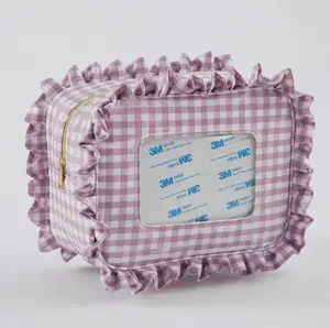 Purple Gingham Ruffle self finishing – XL Needlepoint Storage Bag
